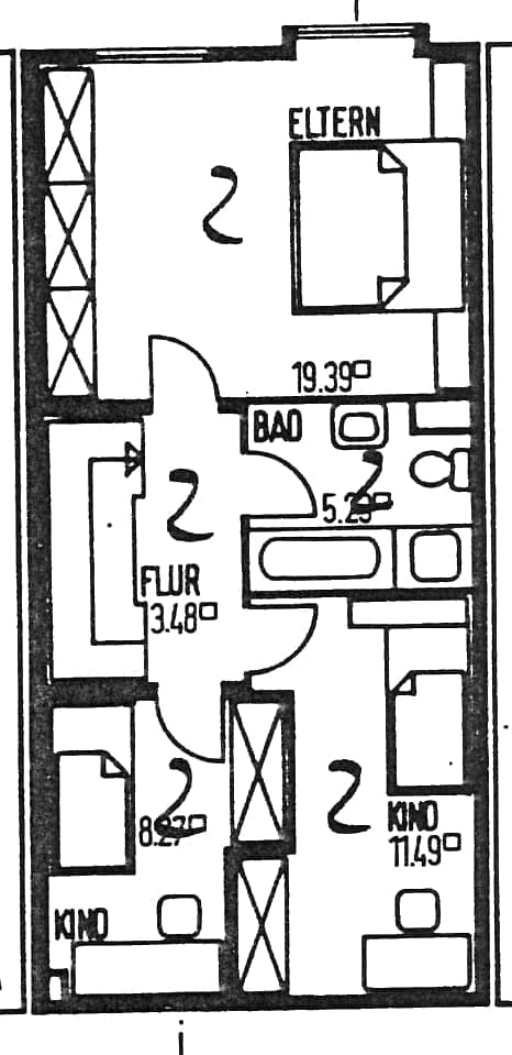 Grundriss 2. Obergeschoss (Aufteilungsplan 1986, heute zwei Schlafzimmer)