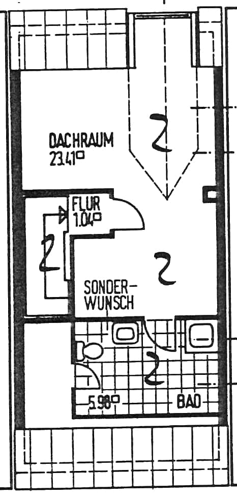 Grundriss Dachgeschoss (Aufteilungsplan 1986, heute ausgebaut)