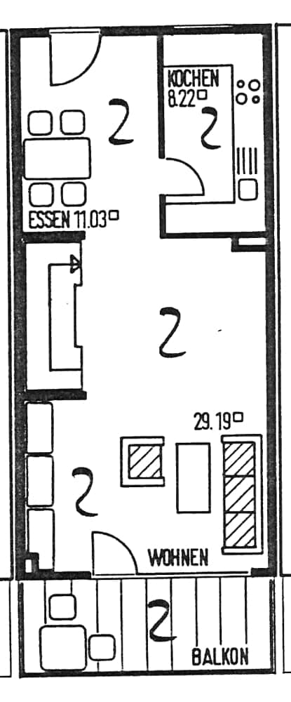 Grundriss 1. Obergeschoss (Aufteilungsplan 1986, Küche heute offen)